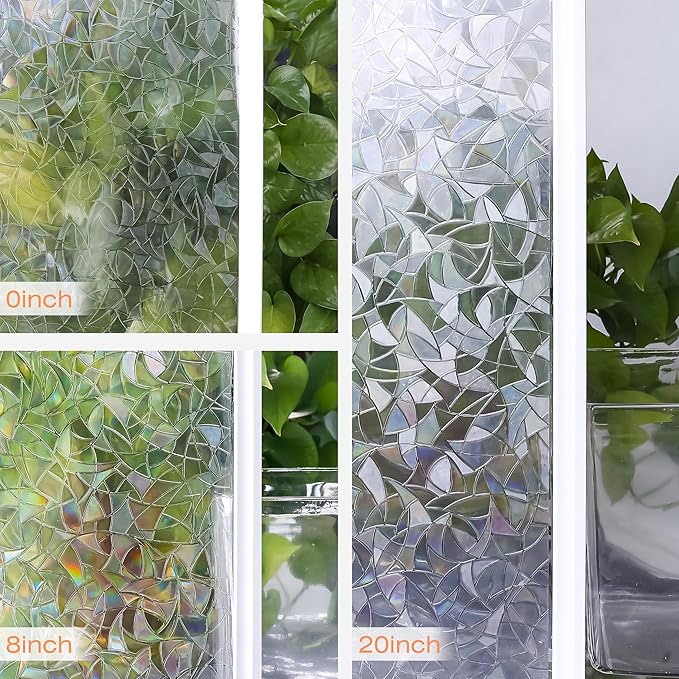 Hilarious Rainbow Window Privacy Film Glass Door Privacy Film Static Cling Tint Frosted 3D Decorative Window Film Sticker Privacy Decals Non-Adhesive Removable Stained Glass Film(27.55'' x 78.7'')
