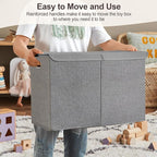 Large Toy Storage Box with Lid, Collapsible Toys Storage Organizer Bins with Dividers and Handles, Storage Chest Bin for Kids