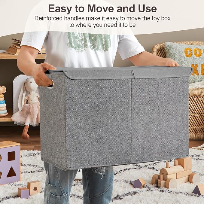 Large Toy Storage Box with Lid, Collapsible Toys Storage Organizer Bins with Dividers and Handles, Storage Chest Bin for Kids