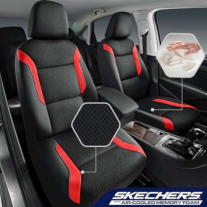 Skechers Memory Foam Car Seat Covers, Air Cool Mesh Thick Seat Covers, Car Seat Full Sets, Airbag Compatible, Automotive Comf