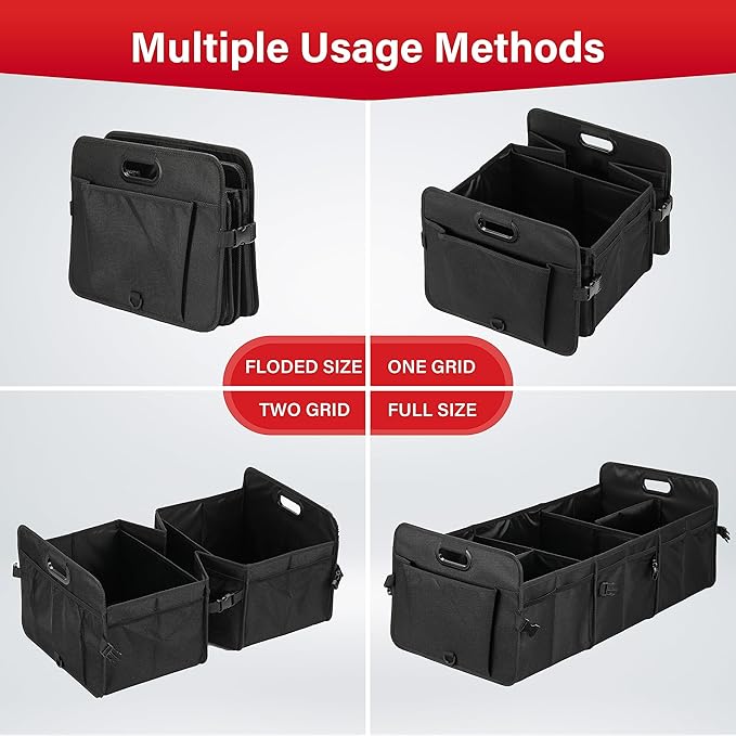 Simple Deluxe Car Trunk Organizer, Multi Compartments Collapsible Trunk Storage, Anti-slip, Waterproof 600D Oxford Polyester, w