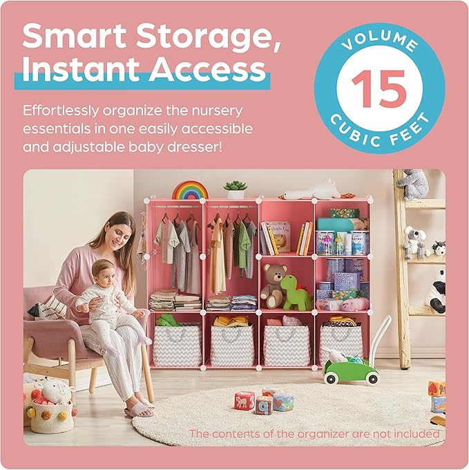 CUBEDIY Baby Closet Organizer for Nursery - Durable Baby Wardrobe Armoire for Closet - Customizable Dresser Shelves - Waterpr