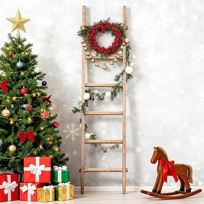 Blanket Ladder Pre Assembled 76in Wooden Ladder Shelf Living Room Bathroom Bedroom Decorative Wall Leaning Farmhouse Quilt Di