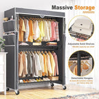 Raybee Clothes Rack with Cover, 45" W Heavy Duty Clothing Racks for Hanging Clothes, Portable Closet with Adjustable Shelves 