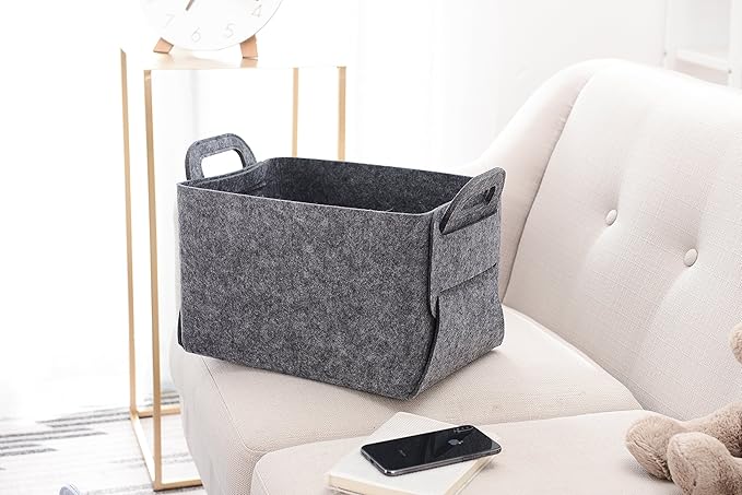 Minoisome Storage Basket Felt Storage Bin Collapsible& Convenient Box Organizer with Carry Handles for Office Bedroom Closet 