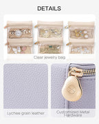 Vlando Jewelry Travel Case,Travel Jewelry Organizer with Clear Velvet Jewelry Bags 6Pcs Zipper Pouch for Women Gift for Her-P
