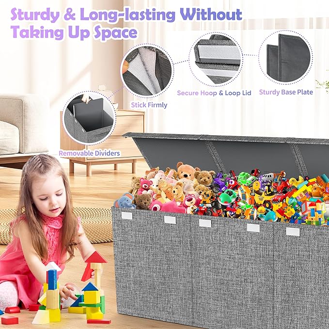 Mabahoo Extra Large Toy Box Chest with Lids, Collapsible Sturdy Kids Toy Storage Organizer Boxes for Boys Girls, 40"x14"x16",