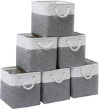 MidmmVick 11 x 11 Inch Cube Storage Bins, 6 Pack Large Collapsible Fabric Storage Bin with Ropes, Foldable Storage Cubes for 