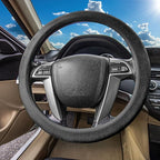 FH Group Unique Flat Cloth Full Set Car Seat Covers w. Silicone Steering Wheel Cover- Universal Fit for Most Cars, Trucks, SUVs or Vans (Black)