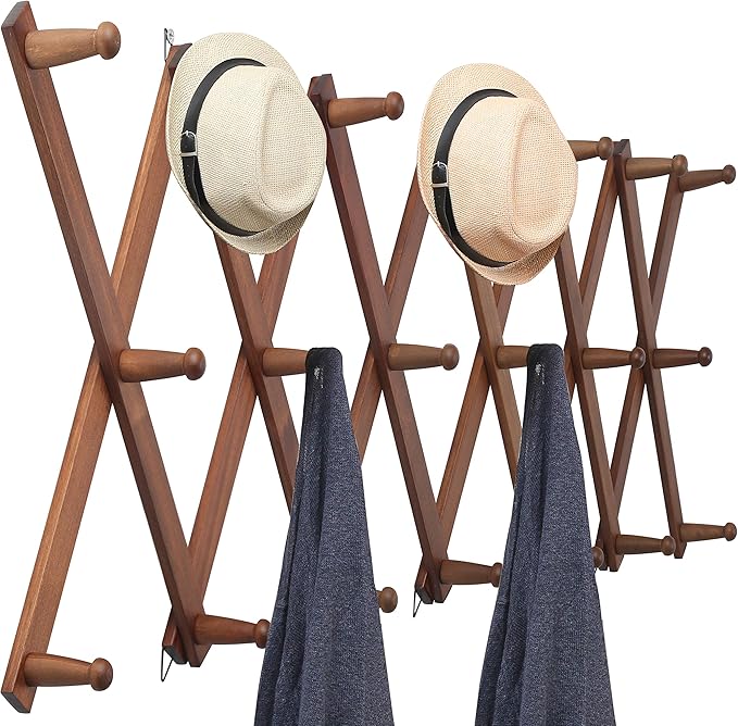 WEBI Accordion Wall Hanger,Expandable Wooden Coat Rack Wall Mounted,Accordion Hat Rack for Wall,Accordion Hook Rack for Hats,