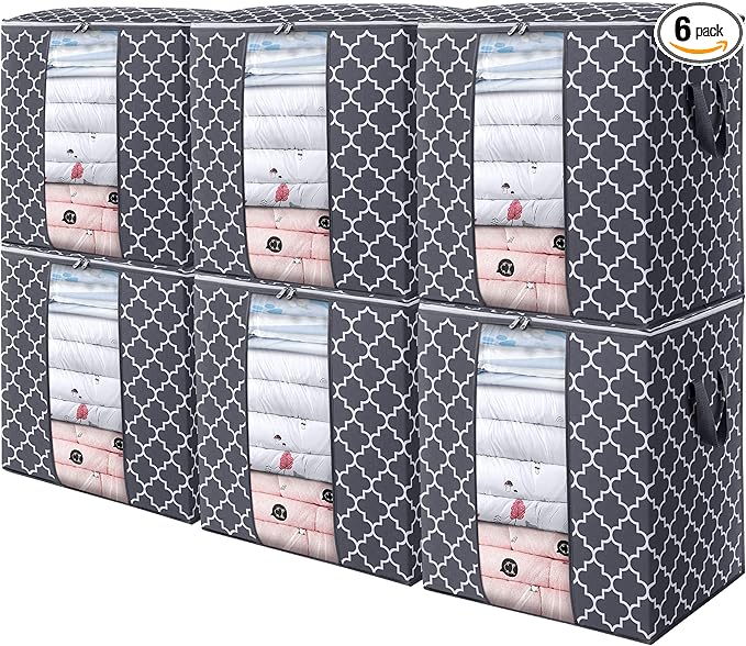WISELIFE Storage Bags 6 Pack/100L Large Blanket Clothes Organization and Storage Containers for Comforters,Bedding, Foldable 