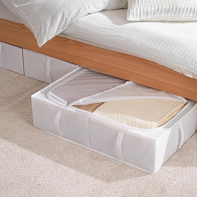 TYEERS Under Bed Storage Containers, Durable Fabric, Washable, Collapsible, Under Bed Storage Bins for Clothes, Blankets, She