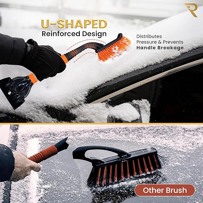 RevLux 27” Snow Brush and Ice Scraper for Car Windshield – Heavy Duty Snow Remover for Cars, SUVs & Trucks | Soft Non-Scratch Bristles | Detachable ABS Ice Scraper | Winter Windshield Cleaning Tool