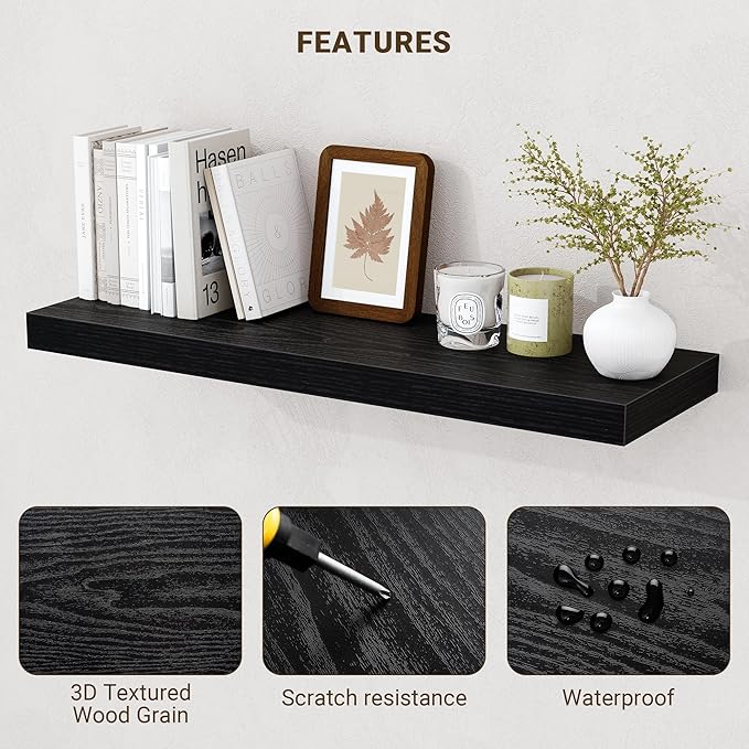 36 Inch Floating Shelves, 36"x9.25"x1.5" Inch Deep Floating Shelves for Wall, Wooden Shelves for Bathroom, Bedroom, Living Ro