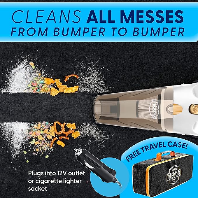 ThisWorx Car Vacuum Cleaner - Portable Handheld Mini Vacuum Cleaner W/ 16ft Cord, Bag, & Attachments - Small Vacuum for Car, 