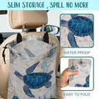 Car Garbage Bag Vintage Blue Sea Turtle Sailing Ships Drawstring Car Trash Bag Hanging for Back Seat with Adjustable Buckle Canvas Vehicle Trash Can Easy-to-Install