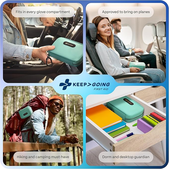 KeepGoing Travel First Aid Kit for Car, Home, Hiking, Camping and Outdoor Emergencies - First Aid Kit Travel Size TSA-Approve