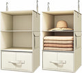 Vailando 3-Shelf Hanging Closet Organizer, Set of 2 Hanging Shelves with 2 Drawers for Wardrobe, Nursery, Baby Clothes Storag