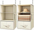 Vailando 3-Shelf Hanging Closet Organizer, Set of 2 Hanging Shelves with 2 Drawers for Wardrobe, Nursery, Baby Clothes Storag