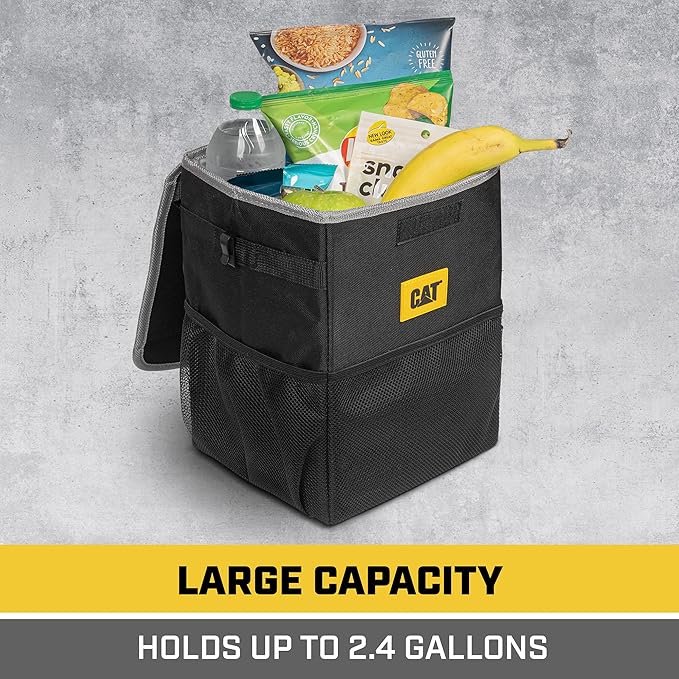 CAT® Car Trash Can & Ice Cooler – 2.4 Gallon Hanging Organizer with Anti-Spill Lid, Leak-Proof Waterproof Liner, Multi-Use Vehicle Bin for Cars, Trucks, SUVs – Heavy-Duty Travel Accessory