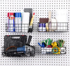 Pegboard Baskets, Set of 4 Black - Hooks to Any Peg Board - Pegboard Accessories, Square Style Wire Shelf Baskets - Organize 