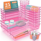 WOWBOX 25 PCS Plastic Drawer Organizer Set, 4 Sizes Desk Drawer Divider Organizers and Storage Bins for Makeup, Jewelry, Gadg