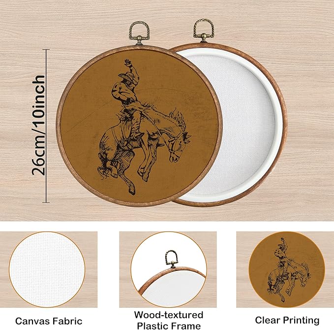 KSDUT Western Cowboy Horse Wall Art Decor - Brown Bucking Southwestern Wall Art Canvas Frame Hanging Prints, Mid Century Mode