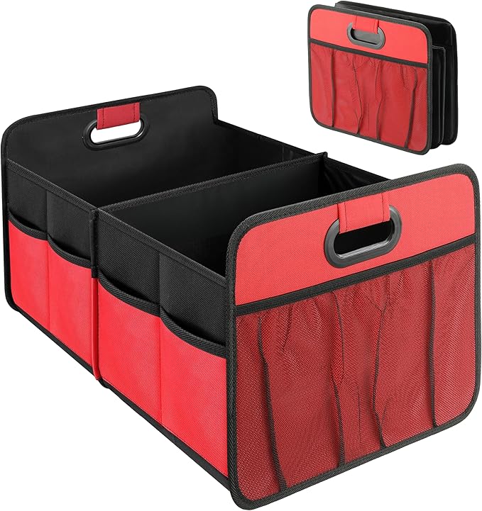 YSSOA 2 Compartments Car Trunk Organizer, 600D Oxford Polyester Car Storage, Anti-slip 14" D x 22" W x 12" H Collapsible