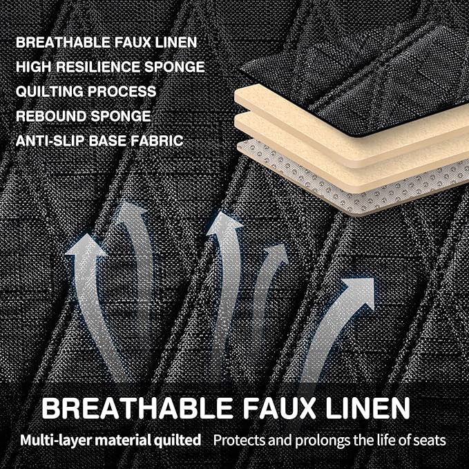 Leader Accessories Universal Black Faux Linen Rear Car Seat Cover Size M - Bench Seats Protector for Most Vehicles Cars Truck