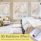 STATINT Stained Glass Privacy Film, UV Blocking Rainbow Static Cling Non-Adhesive Vinyl Stickers for Home Door Window, 35.4 Inch X 6.5 Feet