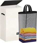 WTREE Laundry Hamper with Lid, Reinforced Sturdy Clothes Hamper with Anti-Puncture Base, Large Collapsible Laundry Basket wit