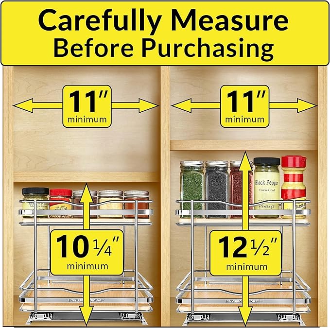 LYNK PROFESSIONAL® Élite™ Pull Out Spice Organization for Cabinets - 10-3/8 inch Wide – Spice Rack for Inside Cabinets – Wood