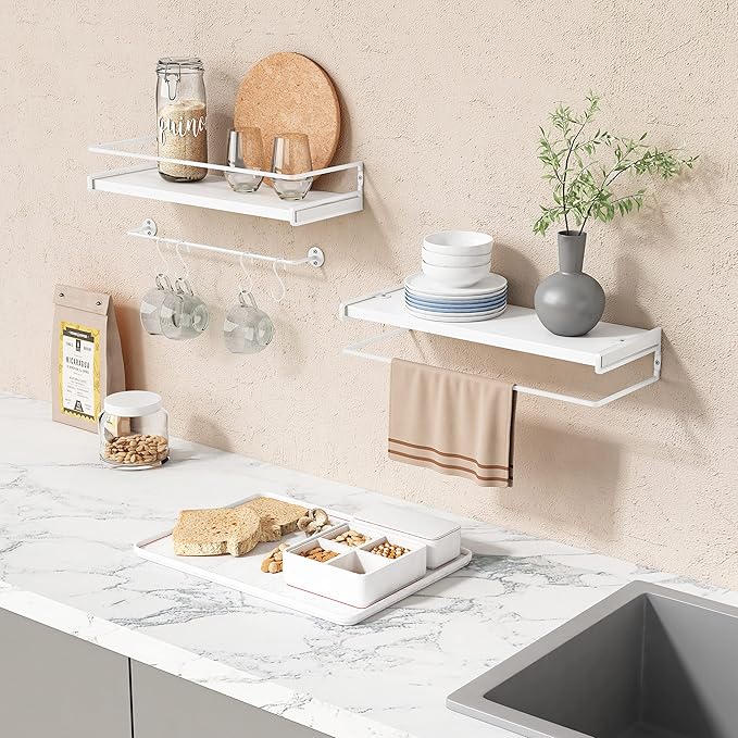 Forbena Bathroom Shelves for Wall Set of 2, White Nursery Floating Book Shelves for Kids Room, Small Wall Mount Bookshelf and
