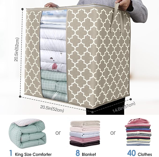 WISELIFE Storage Bags 6 Pack/100L Large Blanket Clothes Organization and Storage Containers for Comforters,Bedding, Foldable 