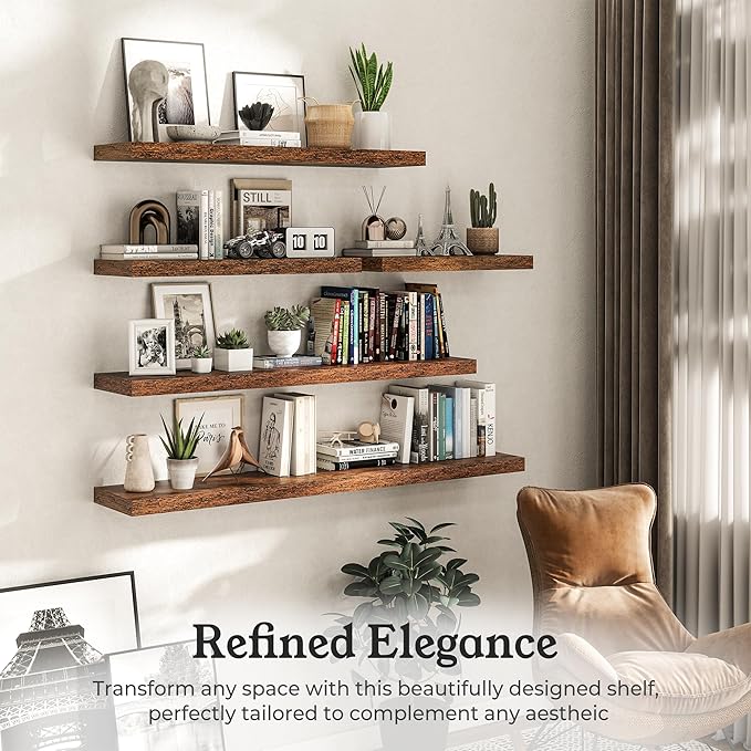 Floating Shelves for Wall, 9.3" Deep Wall Mounted Rustic Wood Shelves for Bathroom, Bedroom, Living Room, Kitchen, Hanging Sh