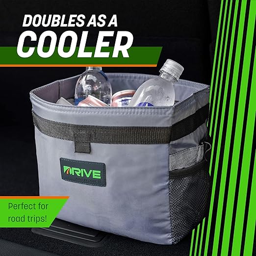 Drive Auto Car Trash Can - Leakproof, Hanging Garbage Bin with 20 Trash Bags and Pink Adjustable Strap - Truck & Car Accessories for Men and Women - Grey with No Lid