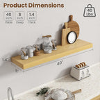 40 Inch Floating Shelves for Wall, 8 Inch Deep Floating Shelf for Storage & Display, Rustic Wall Mounted Shelf with Invisible