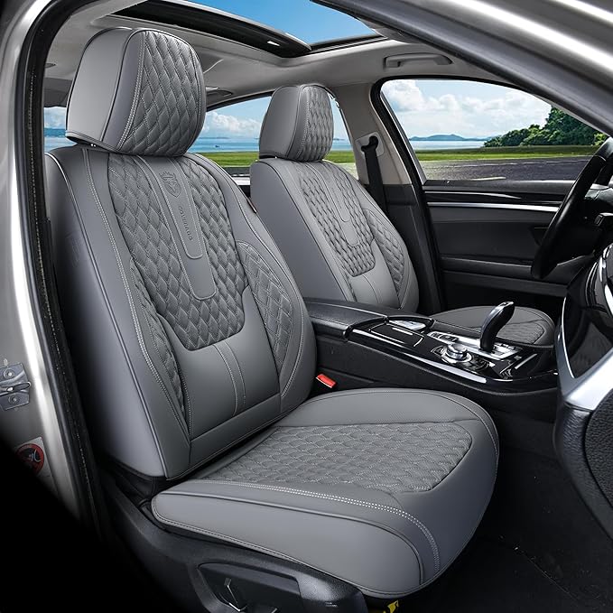 Coverado Car Seat Covers Full Set, Nappa Leather Seat Covers for Car, Waterproof Car Seat Protector with Lumbar Support, Auto