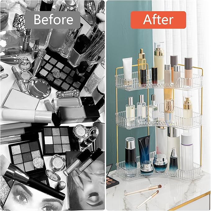 Corner Bathroom Counter Organizer Bathroom Countertop Shelf Makeup Organizer for Vanity Perfume Tray for Corner Storage (3 Ti