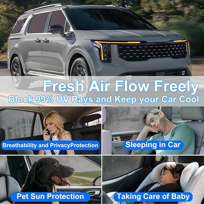 Front Side Half Window Shade Foldable Custom Fit for Kia Carnival 2021-2026 Car Window Shades for Side Window Sun Shade UV Protection Heat Insulation for Camping Sleeping 6PCS