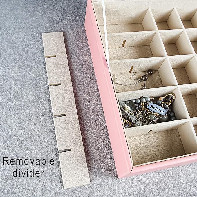 Frebeauty Earring Organizer Classic Jewelry Box 50 Slots Double Layer Jewelry Storage Case with 6 Necklace Hook and Bracelet 