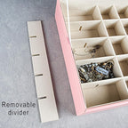 Frebeauty Earring Organizer Classic Jewelry Box 50 Slots Double Layer Jewelry Storage Case with 6 Necklace Hook and Bracelet 