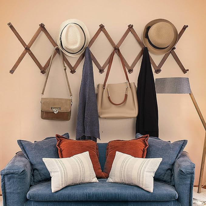 WEBI Accordion Wall Hanger,Expandable Wooden Hat Rack for Wall Mounted Coat Rack,Accordion Hat Hooks Holder for Baseball Caps