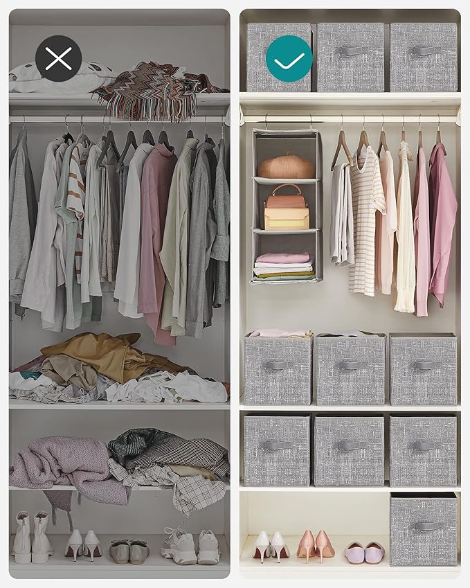 SONGMICS Storage Cubes, 11-Inch Non-Woven Fabric Bins with Double Handles, Set of 6, Closet Organizers for Shelves, Foldable,