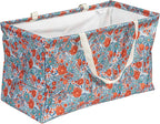 Household Essentials Large Canvas Utility Tote Bag with Handles | Collapsible Storage Basket for Laundry, Groceries, College, Beach, Car & More | Water-Resistant Lining | 11"x22"x13"