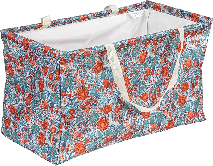 Household Essentials Large Canvas Utility Tote Bag with Handles | Collapsible Storage Basket for Laundry, Groceries, College, Beach, Car & More | Water-Resistant Lining | 11"x22"x13"
