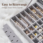 48 Grid Earring Organizer and Storage: Velvet Jewelry Tray with Lid, Jewelry Box for Studs, Earrings, Rings, Necklaces, Dress