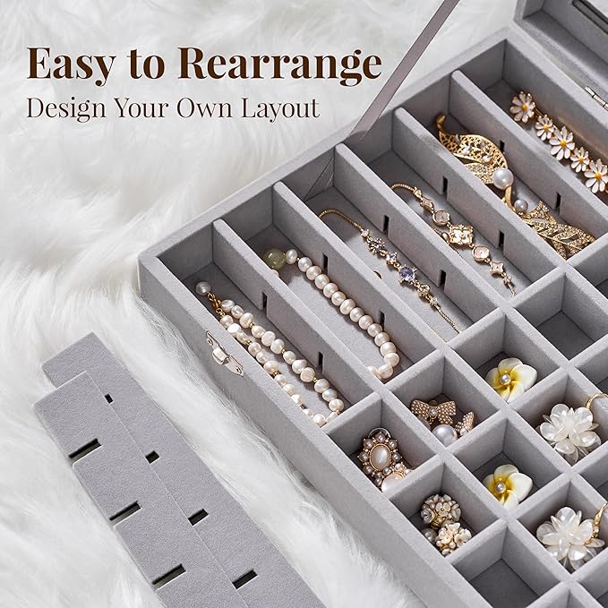 48 Grid Earring Organizer and Storage: Velvet Jewelry Tray with Lid, Jewelry Box for Studs, Earrings, Rings, Necklaces, Dress