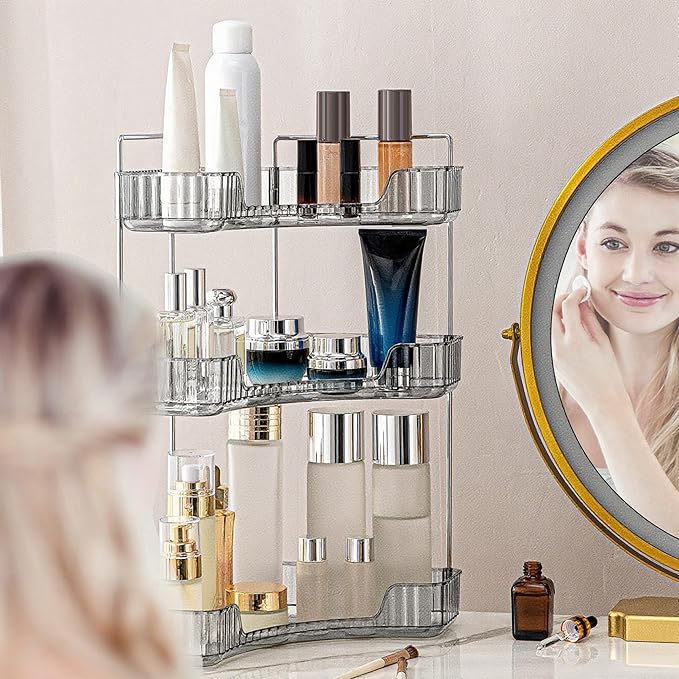 INVSSENE Corner Bathroom Countertop Organizer, Vanity Organizer Trays for Counter, Makeup Organizers, Perfume Tray, Skincare 