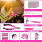 Pink Car Emergency Kit, Premium Roadside Emergency Car Accessories Kit with Jumper Cables, Flashlight, Shovel, Toolbox Set, e